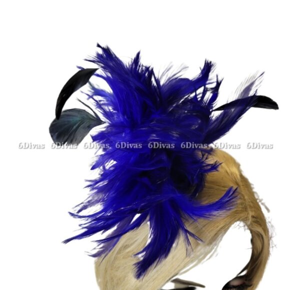 Royal Blue Feathers Fascinator With Hair Clip - Picture 2 of 8